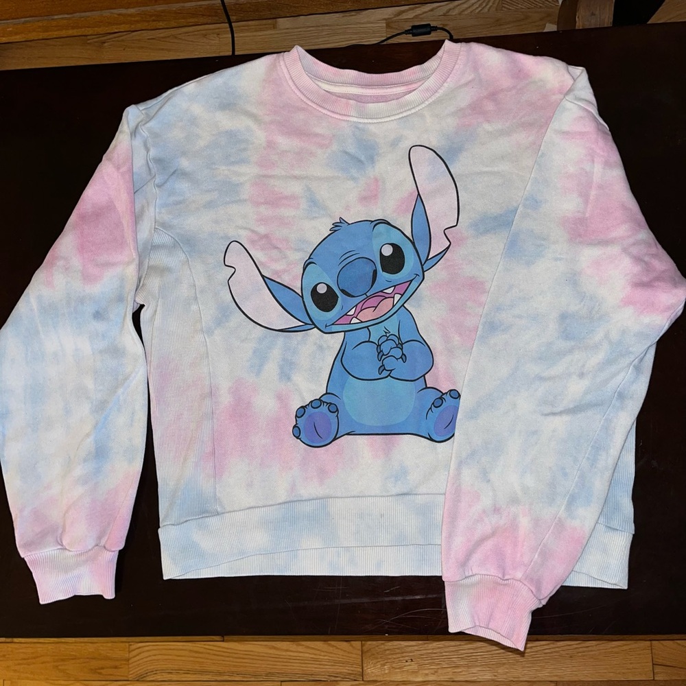 Disney Stitch Pink and Blue Tie-Dye Sweatshirt